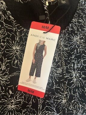 Andrew Marc Black and White Floral Sleeveless Jumpsuit